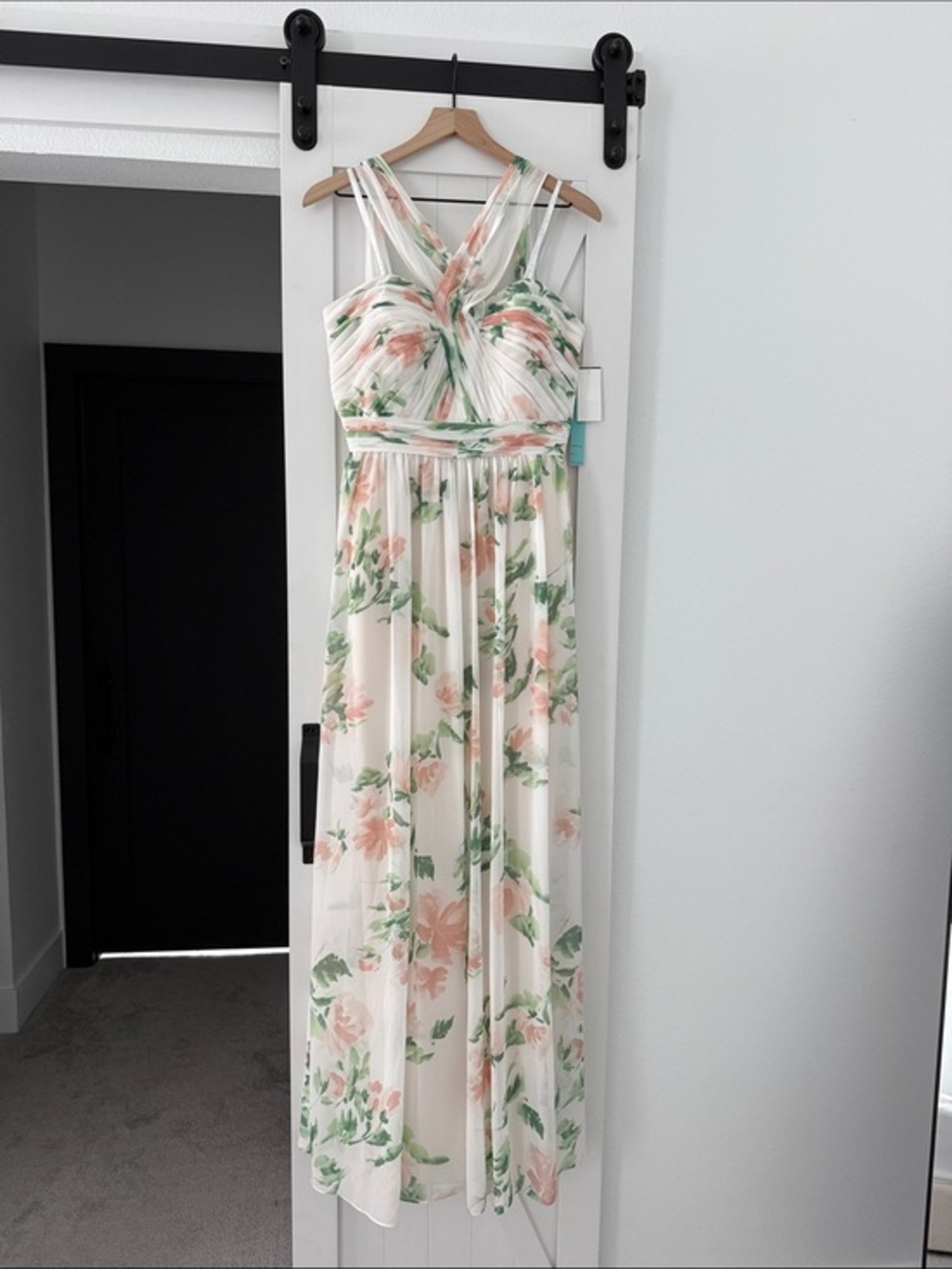 Floral Chiffon Maxi Dress in Blush & Green